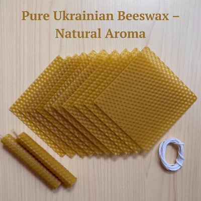 Mini Beeswax Sheets 4x4" with Wick | Organic Wax from Ukraine for Candle Making - Image 1 of 4