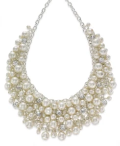 Charter Club 16" Glass Pearl Cluster Bib Necklace - Pearl White - Picture 1 of 1
