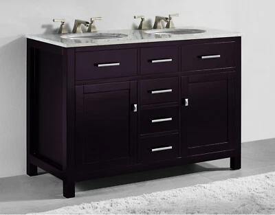 Tocador doble espresso 48" con tapa de mármol Carrara SOLO RECOGIDA LOCAL (CA) Foto 1 de 4