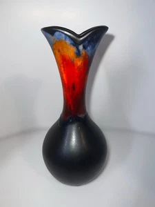 "Florero Royal Haeger 8"" goteo volcánico tela de araña esmalte negro" - Imagen 1 de 5