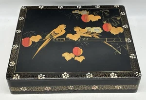 Vintage Large Lacquer Box Japan, Birds, leaves & Flowers - Picture 1 of 10