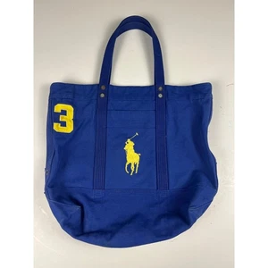 Bolso de Mano Ralph Lauren Azul Lona Amarillo Pony y Número 3 Beach Shopper - Imagen 1 de 14