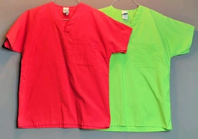 UA Scrubs Happy Scrubs Scrub Tops(2) Size XS-Lime Green & Orange  - Image 1 of 4