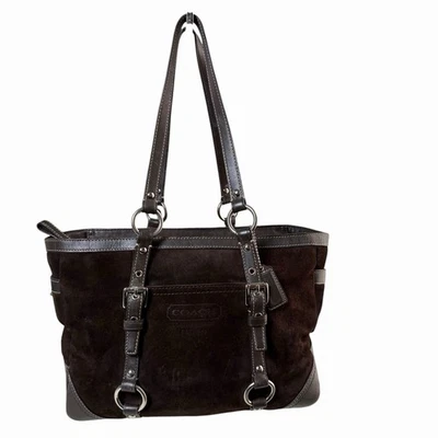 Coach Auténtico Bolso de Mano de Gamuza Marrón Cuero F12836 Cartera ¡De Colección! Foto 1 de 4