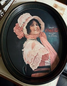 Coca-Cola 1914 "Betty" antikes ovales Tablett mit Spitze von Passaic Metal Ware Co. N.J. USA - Bild 1 von 9