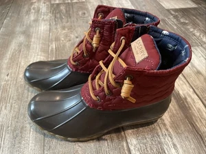 Sperry Ankle Duck Boot Women’s Saltwater Quilted Chevron Wine STS84368 Size 9 - Picture 1 of 10