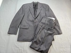 Ralph Lauren Suit Mens 40S Pants 34x29 Gray Striped Full Vintage Wool - Picture 1 of 21