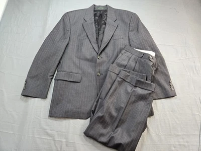 Ralph Lauren Suit Mens 40S Pants 34x29 Gray Striped Full Vintage Wool - Image 1 of 4