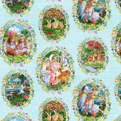 Tela de edredón de algodón camafeos florales de hadas ángel Sykel Enterprises por yarda Foto 1 de 4