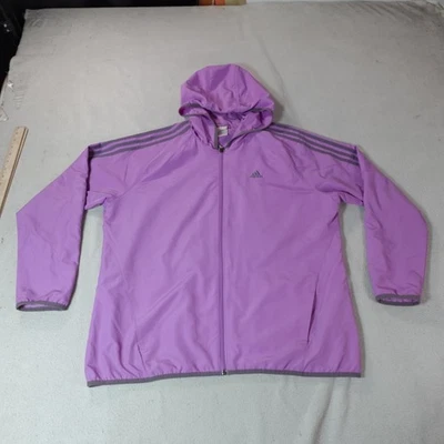 Chaqueta cortavientos ligera Adidas para mujer XL púrpura con capucha cremallera 3 rayas Foto 1 de 4