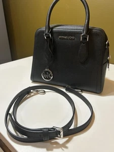 Michael Kors Hamilton Medium Crossbody Satchel Handbag Leather Bag (Black) - Picture 1 of 15