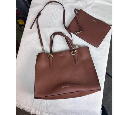 Calvin Klein Brown Tote Bag with Crossbody Strap & Pouch - Image 1 of 4