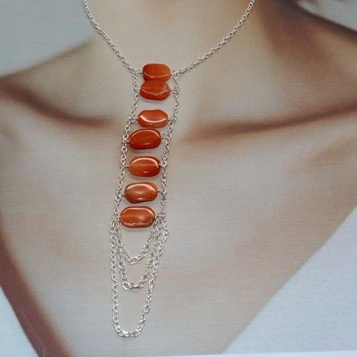 Most Beautiful Carnelian 925 Silver Plated Beaded Gemstone Necklace 18" GW - Image 1 of 3