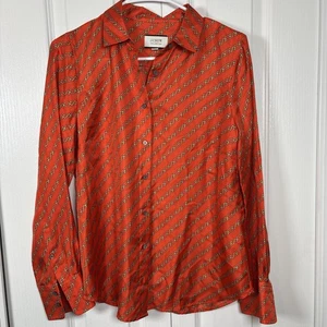 J Crew Collection 100% Silk Twill Button Up Blouse Sz 4 Chain Link Persimmon - Picture 1 of 10