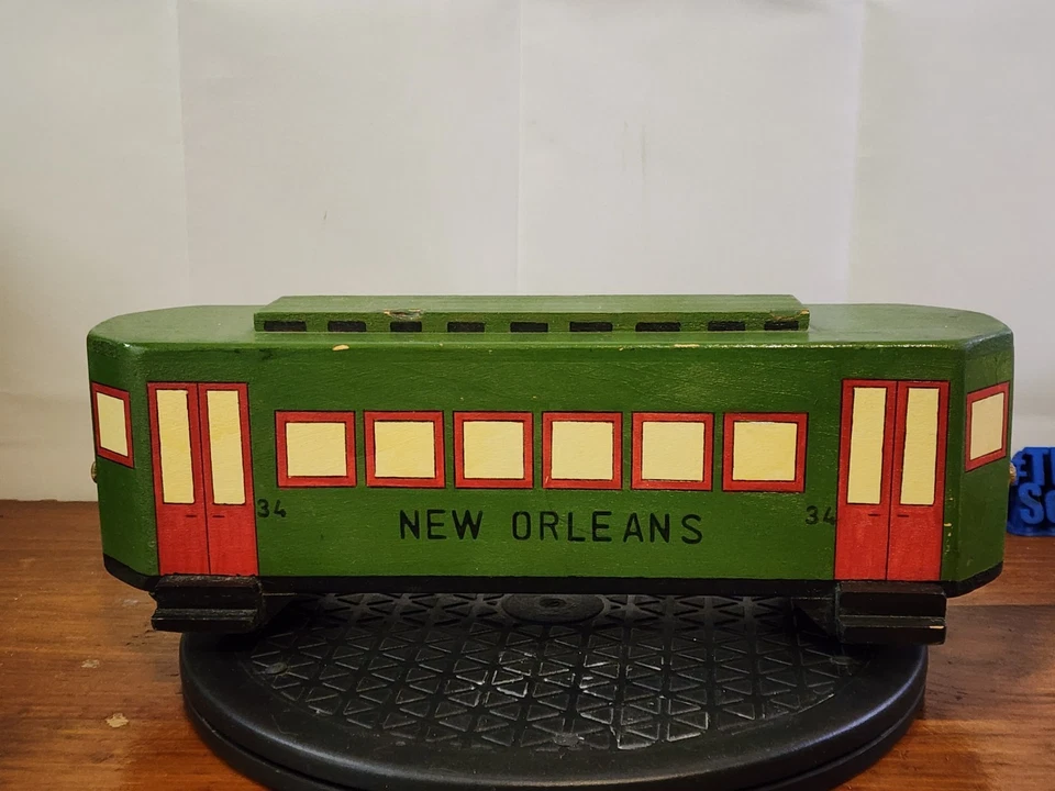 Carro eléctrico vintage hecho a mano de madera de 12" decoración de recuerdo de Nueva Orleans Louisiana Foto 1 de 4