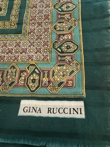 Gina Ruccini Italy Blue Green Purple Scarf Tab Edge 46” x 46” - Picture 1 of 11
