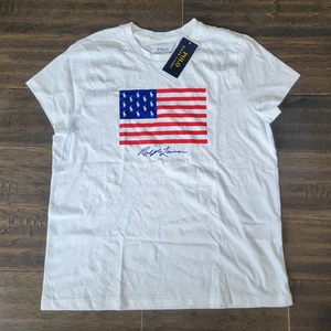 Polo Ralph Lauren Womens USA Flag Short Sleeve T Shirt White Tee Medium - Picture 1 of 10