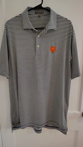 Clemson Tigers Polo Shirt Mens Large Purple Striped Peter Millar Summer Comfort - Picture 1 of 6