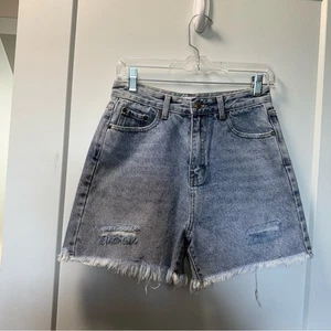 Pantalones Cortos Vaqueros Rosa Lirio Cintura Alta Dobladillo Crudo Envejecido Lavado Medio 28 - Imagen 1 de 7