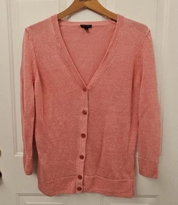 Talbots Pink 100% Linen Knit Button Front V-neck Cardigan Sweater Womens Size M - Picture 1 of 6
