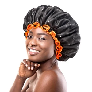 Large Shower Cap for Women Long Hair, Black, Reusable Waterproof Double Layer... - Picture 1 of 8