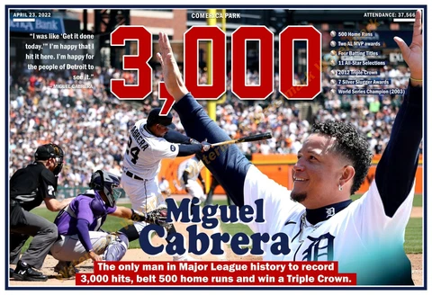 MIGUEL CABRERA JOINS THE 3,000-HIT CLUB 19”x13” COMMEMORATIVE POSTER Cover