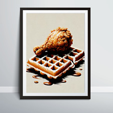 Fried Chicken Leg & Waffle Digital Food Wall Art Poster Decor