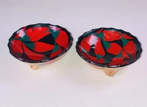 Par de tazones festoneados Talavera pimientos rojos arte mexicano cerámica de arcilla - Imagen 1 de 15