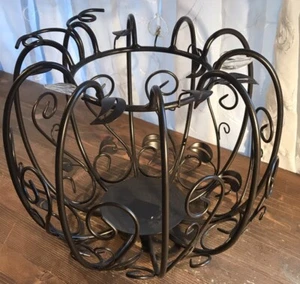 Partylite Brown Metal Pumpkin Pillar Candle Holder With 3 Glass Leaves 8-1/2” T - Picture 1 of 9