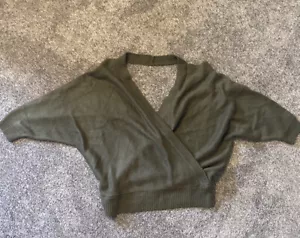 TOBI Women Y2K Oversized Small Olive Green Long Slv V-Neck Pullover Sweater EUC - Picture 1 of 8