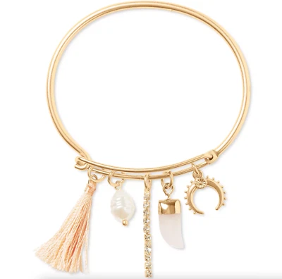 LUCKY BRAND GOLD-TONE MIXED CHARM EASY LOCK MODERN BANGLE BRACELET NWT - Image 1 of 4