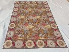 Vintage French Needle Point Handmade Floral Beige Wool Rug Carpet 422x294cm