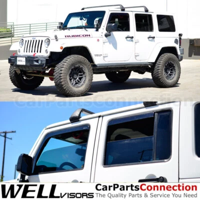 Wellvisors In-Channel Window Visors 4Pcs For Jeep Wrangler 4 Door JKU 2007-2018 - Image 1 of 4