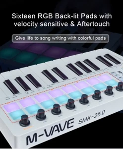 SMK-25 II MIDI Pad Controller, 25-Key USB Keyboard with 16 RGB Drum Pads&8 Knobs - Picture 1 of 21