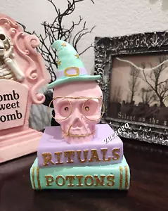 Halloween Pastel Pink LED LIGHT UP SKULL Witch SPELLS Books Figurine Figure - Picture 1 of 8