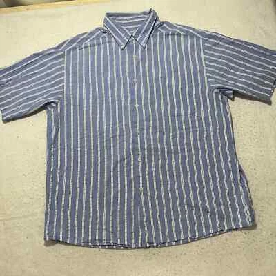 Talbots Mens XL Short Sleeve Button Down Shirt Light Blue + White Striped Cotton - Image 1 of 4