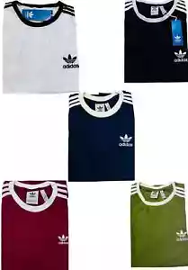 ADIDAS ORIGINAL THREE STRIPE SHORT SLEEVE CREW NECK T-SHIRT HUGE SUMMER SALE - Picture 1 of 6