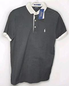 Camisa de Golf Polo Ralph Lauren Personalizada Calce Ajustado Para Hombre Talla Pequeña Blanco y Negro Nueva con Etiquetas - Imagen 1 de 4