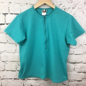 Vintage REI Womens Sz M Top Blue Teal Stretch Biking Cycling Back Pockets Zip - Picture 1 of 4