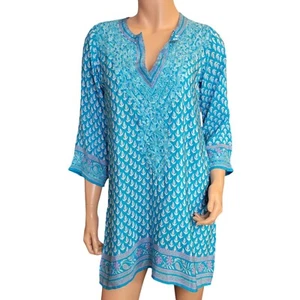 Amaya 100% Silk Tunic Top Size 36 Aqua Teal Blue Beautifully Emroidered - Picture 1 of 14