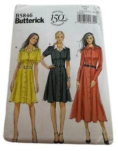 Butterick Sewing Pattern B5846 Fit Flare Shirt Dress Modest Pockets 12-18 Uncut - Picture 1 of 8