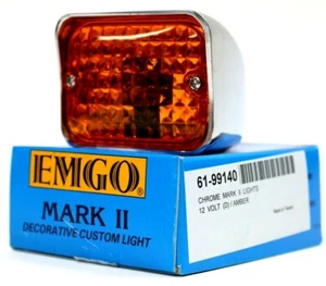 EMGO Mark II Decorative Custom Running Light 12V Wedge Chrome Amber  Harley  NOS - Foto 1 di 12
