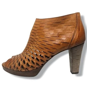 Paul Green | Pandora Tan Leather Peep Toe Booties Women's Size 5.5 - Picture 1 of 8
