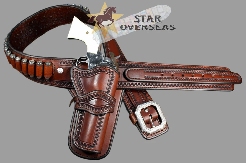 Western Gun Holster Belt Leather Revolver Pistol Tooled .22, .35/357 .44/45 Cal - Image 1 of 4