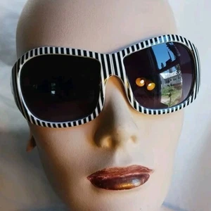 RARE VTG Sunglasses Black & White Stripe STRIPED Come Apart In The Middle 80's - Picture 1 of 8
