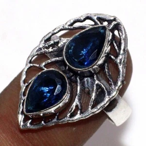 Blue Topaz 925 Silver Plated Classic Gemstone Handmade Ring US 9 Jewelry AU B732 - Picture 1 of 3