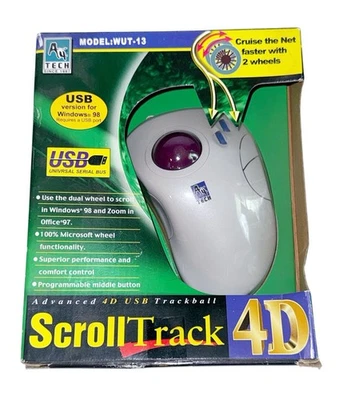 NEW OLD STOCK A4TECH WUT-13 TRACKBALL WIRED SCROLLTRACK 4D USB MOUSE - Image 1 of 4