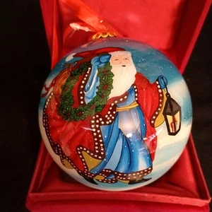 Rückseite handbemalt Glas Weihnachtsmann Ornament mit Laterne Neu im Karton - Bild 1 von 12