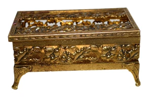 Vintage MCM Vanity Floral Gold Tone Footed Tissue Box - Picture 1 of 6