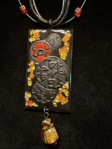 VTG Chico’s Oriental Black Pendant Multi-strand Necklace (Lot# 414) - Picture 1 of 6